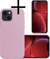 Hoes Geschikt voor iPhone 13 Mini Hoesje Cover Siliconen Back Case Hoes Met Screenprotector - Lila