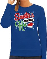 Foute Kersttrui / sweater - Santa his favorite Ho - blauw voor dames - kerstkleding / kerst outfit M
