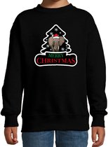 Dieren kersttrui olifant zwart kinderen - Foute olifanten kerstsweater jongen/ meisjes - Kerst outfit dieren liefhebber 122/128