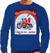 Foute Kersttrui / sweater - No presents for kids only for me suckers - motorliefhebber / motorrijder / motor fan blauw voor heren - kerstkleding / kerst outfit L