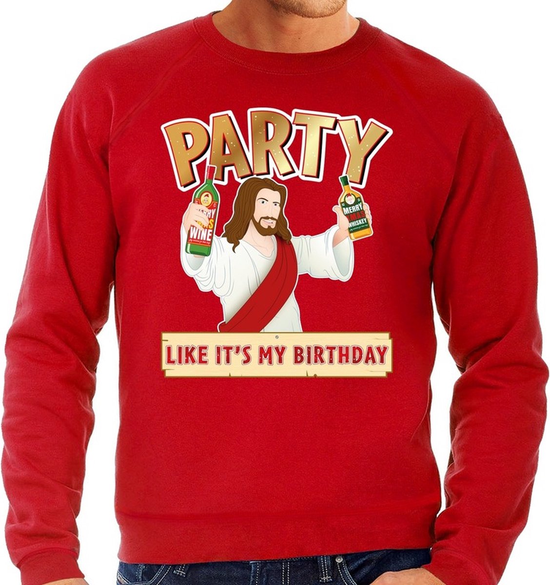 Foute Kersttrui / sweater - Party Jezus - rood voor heren - kerstkleding /  kerst outfit M | bol.com