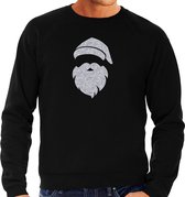 Kerstman hoofd Kerst trui - zwart met zilveren glitter bedrukking - heren - Kerst sweaters / Kerst outfit M