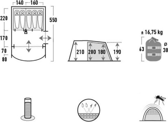 High Peak Tunneltent Garda 5.0, 5 persoons , 2,1 m stahoogte, 4.000 mm waterdicht — afbeelding 3