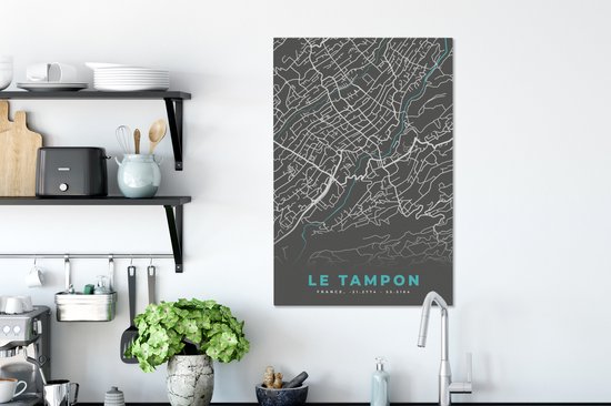 Peinture sur Toile Plan de Ville - France - Carte - Le Tampon - Carte - 60x90 cm - Décoration murale