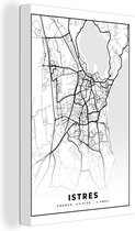 Canvas Schilderij Frankrijk - Istres - Kaart - Plattegrond - Stadskaart - Zwart wit - 40x60 cm - Wanddecoratie