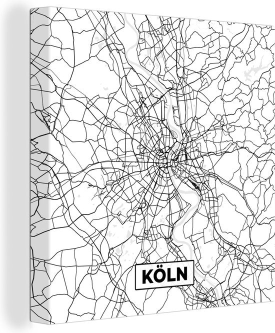 Canvas Schilderij Köln - Plattegrond - Stadskaart - Kaart - 20x20 cm - Wanddecoratie