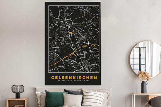 Peinture sur toile Gelsenkirchen - Carte - Carte - Allemagne - Or - Plan de la ville - 120x180 cm - Décoration murale XXL