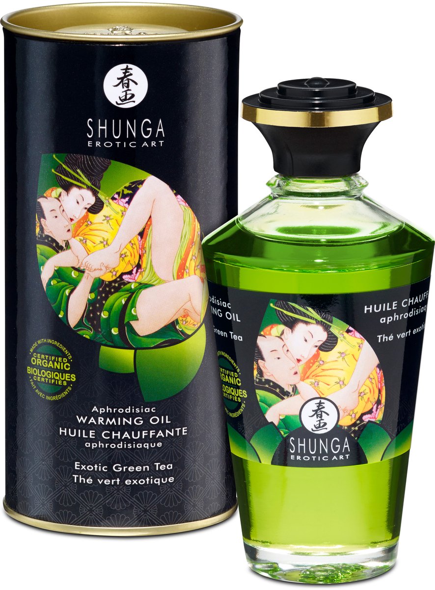 Shunga - Verwarmende Olie - Om Van Het Lichaam Te Likken - Green Tea