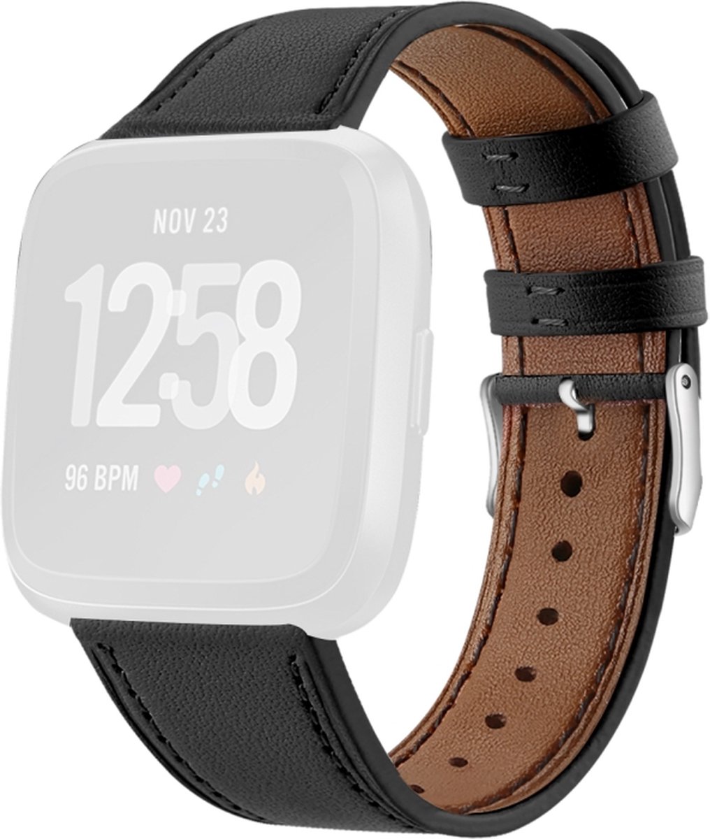 Leren bandje - geschikt voor Fitbit Versa / Versa 2 - zwart