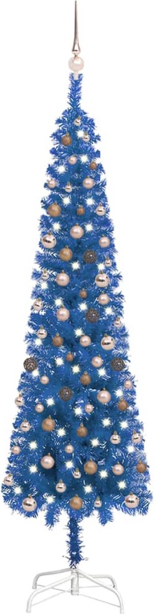 VidaLife Kerstboom met LED's en kerstballen smal 240 cm blauw