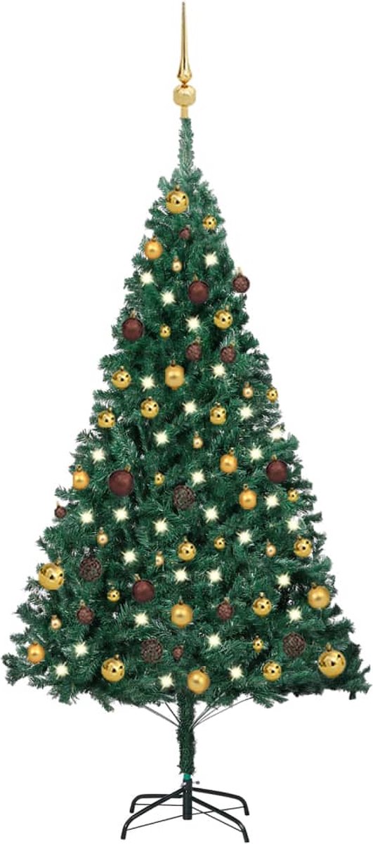 VidaLife Kunstkerstboom met LED's en kerstballen 150 cm PVC groen