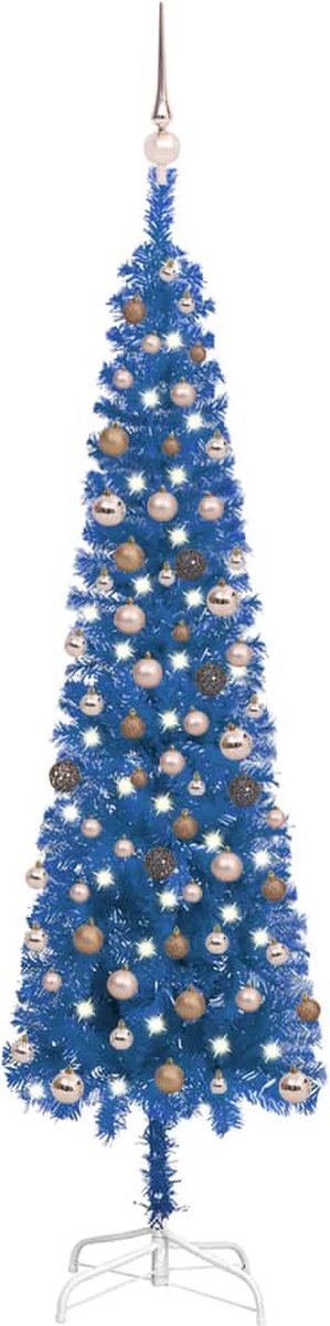 VidaLife Kerstboom met LED's en kerstballen smal 210 cm blauw