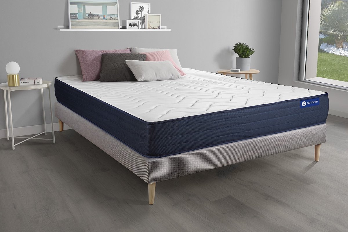 Complete boxspring met matras tweepersoons- Actisom Actimemo life grijs - Traagschuim - 180 x 220 cm