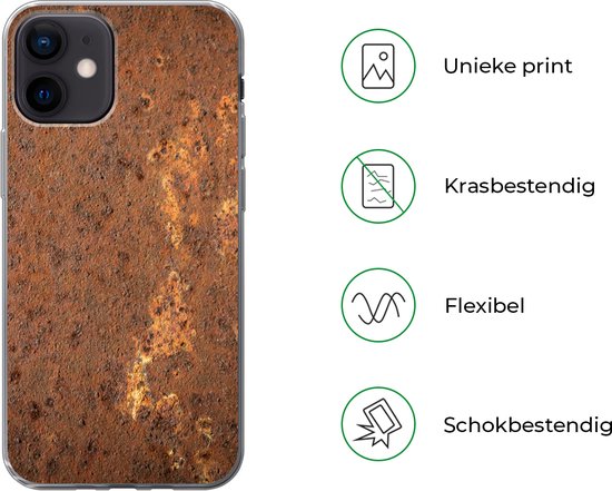 Telefoonhoesje Geschikt voor iPhone 12 hoesje - Metaal - Roest print - Staal - Siliconen Telefoonhoesje Telefoonhoesje