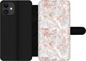 Bookcase Geschikt voor iPhone 11 telefoonhoesje - Marmer print - Rose goud - Luxe - Patronen - Met vakjes - Wallet case met magneetsluiting