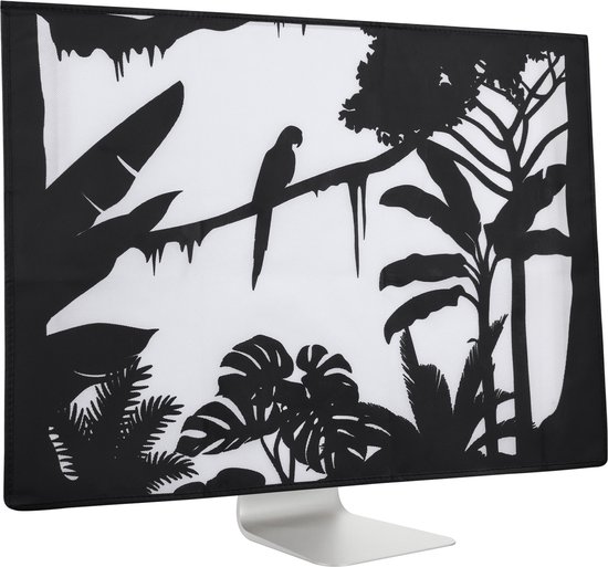 Kwmobile Hoes Voor 27-28 Monitor - PC Cover Met 2 Vakjes Aan De Achterzijde Monitor Beschermhoes Wereldkaart Design In Wit Zwart