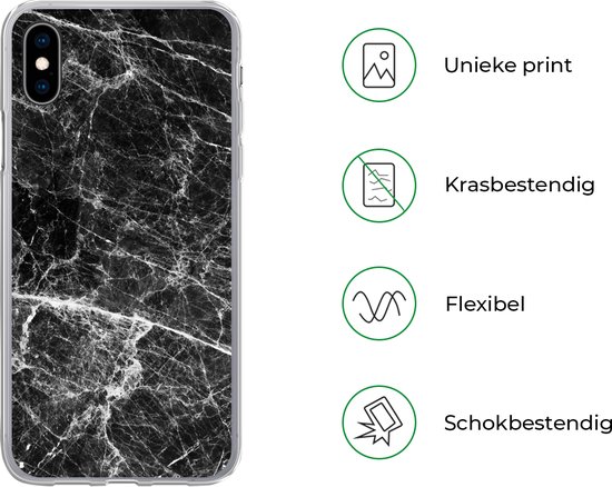 Coque iPhone Xs - Marbre - Pierre - Zwart - Siliconen