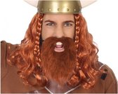 Lange baard met snor rood - Verkleed spullen heren - Viking verkleed thema accessoires