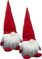 2x stuks pluche gnome/dwerg decoratie poppen/knuffels met rode muts 30 cm - Kerstgnomes/kerstdwergen/kerstkabouters