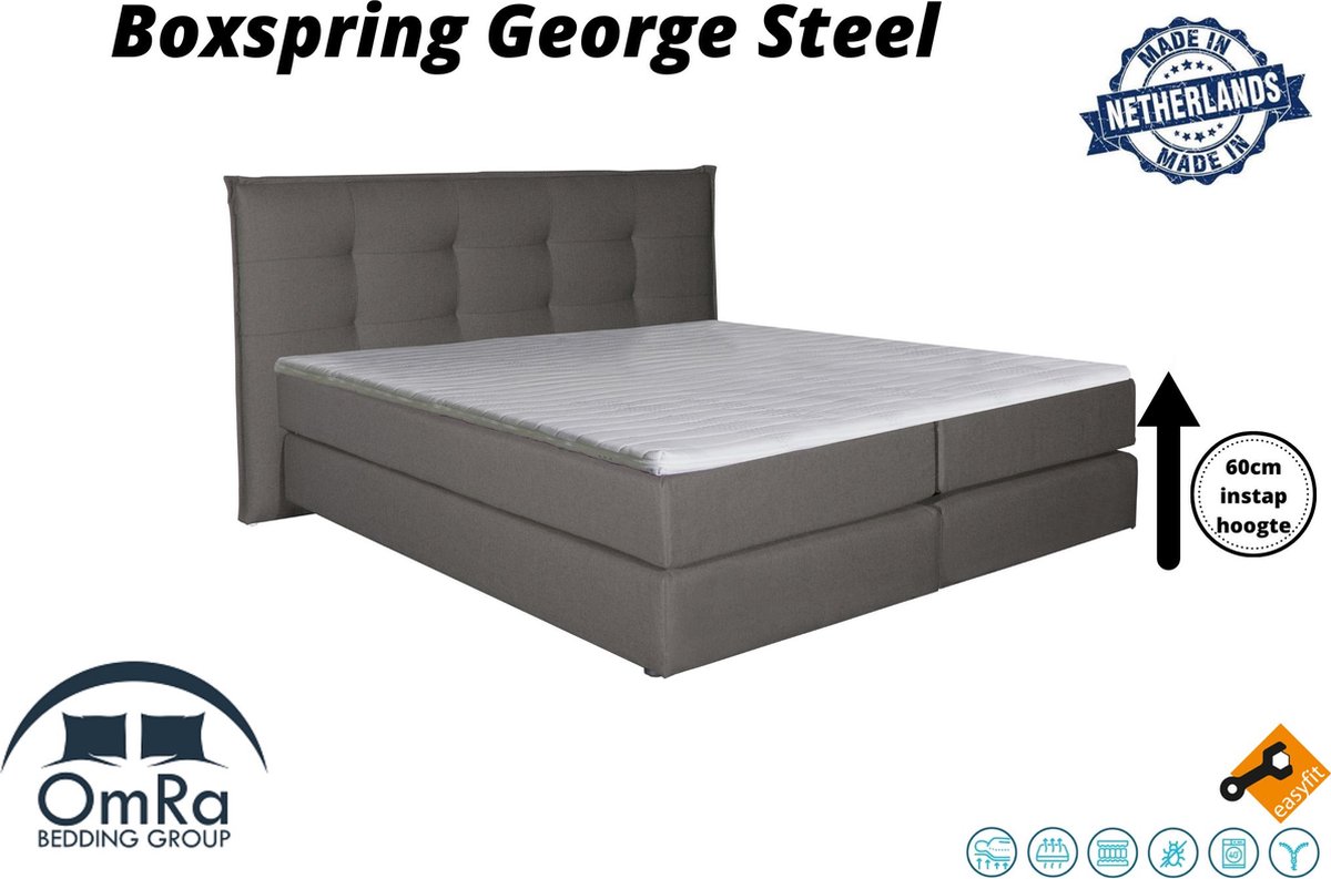 Omra - Complete boxspring - George Steel - 300x210 cm - Inclusief Topdekmatras - Hotel boxspring