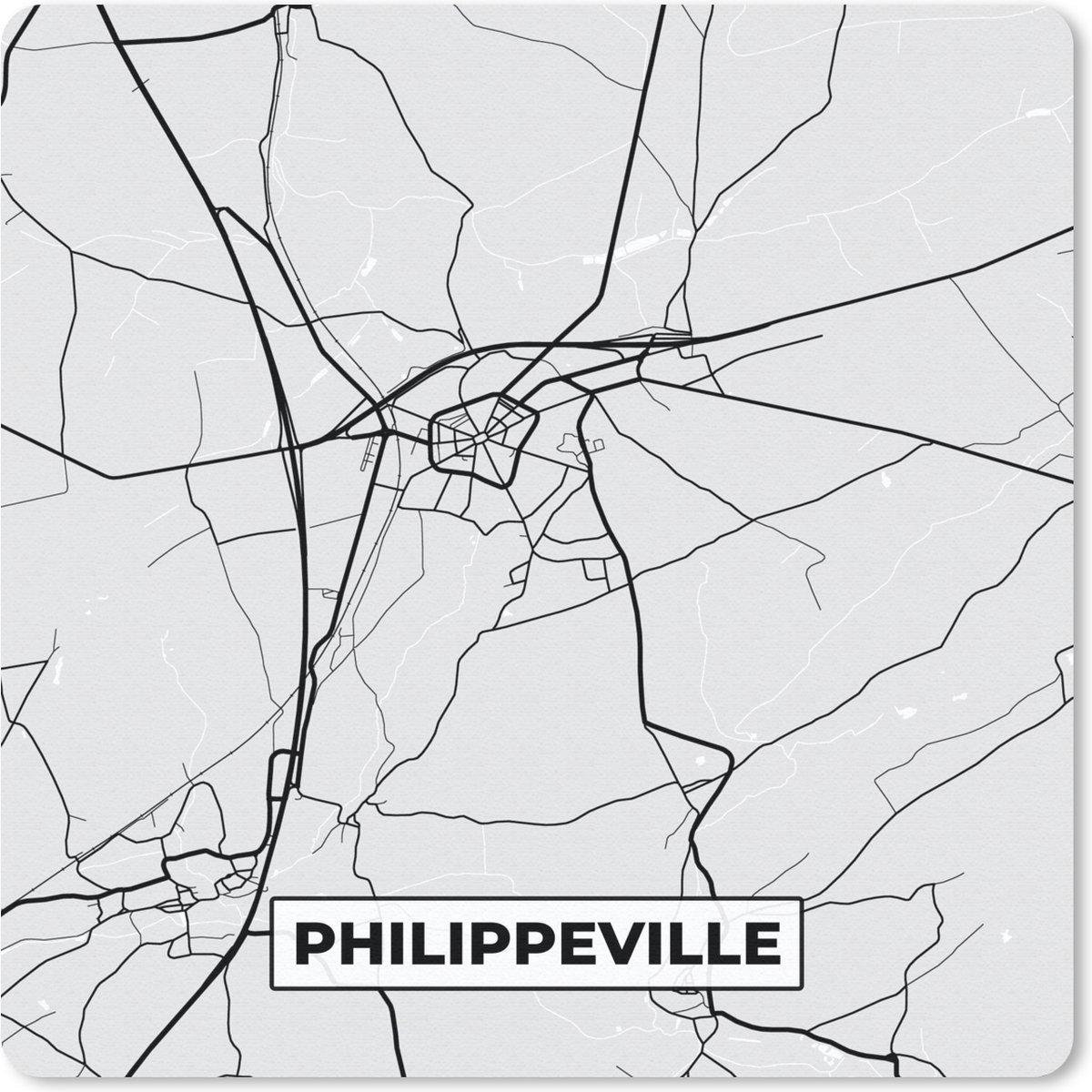 Muismat Klein - Plattegrond – Philippeville – Zwart Wit – Stadskaart - Kaart - 20x20 cm