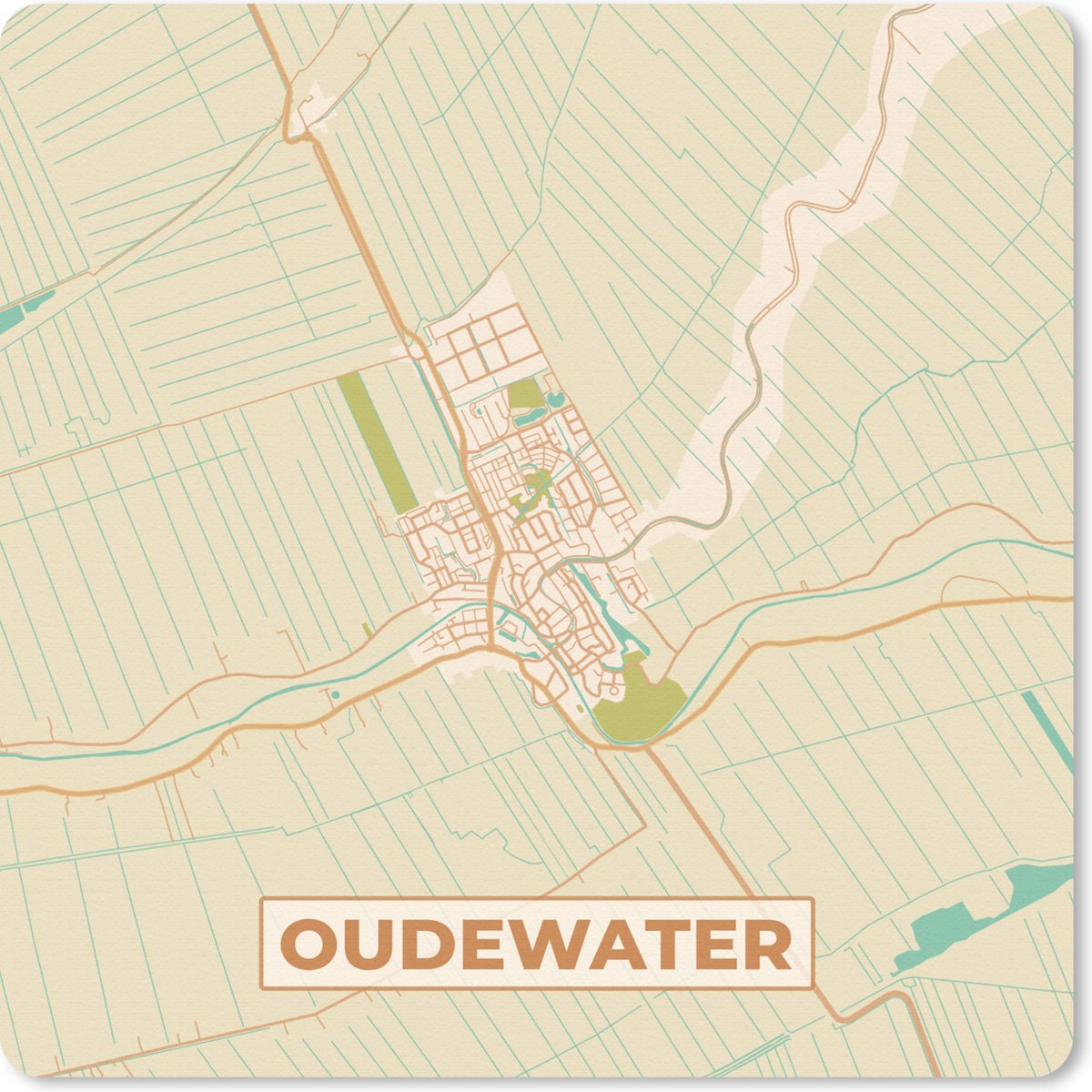 Muismat Klein - Oudewater - Kaart - Plattegrond - Stadskaart - 20x20 cm