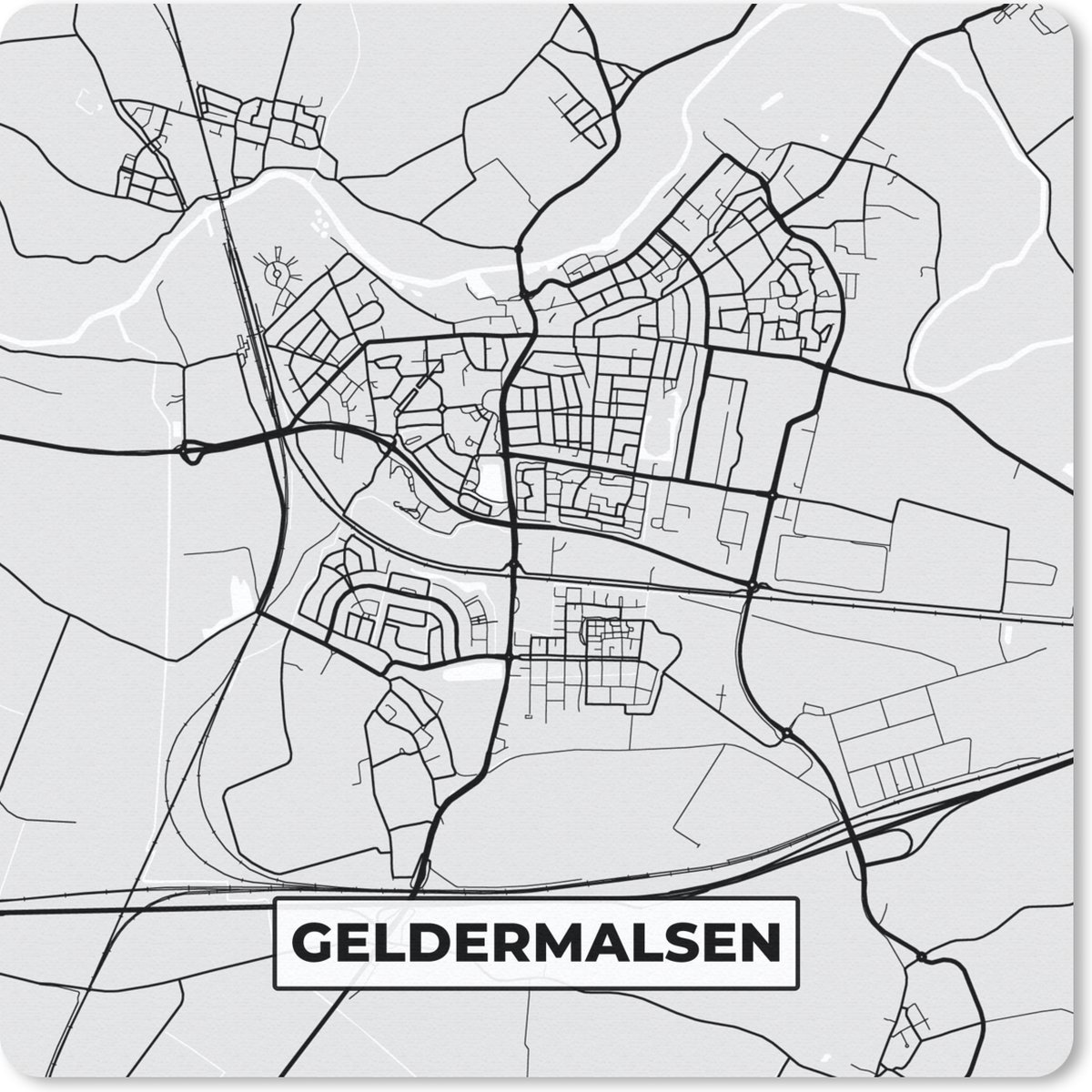 Muismat 20x20 cm - Mousepad Geldermalsen - Plattegrond - Stadskaart - Kaart - Muismatten - Stadskaart