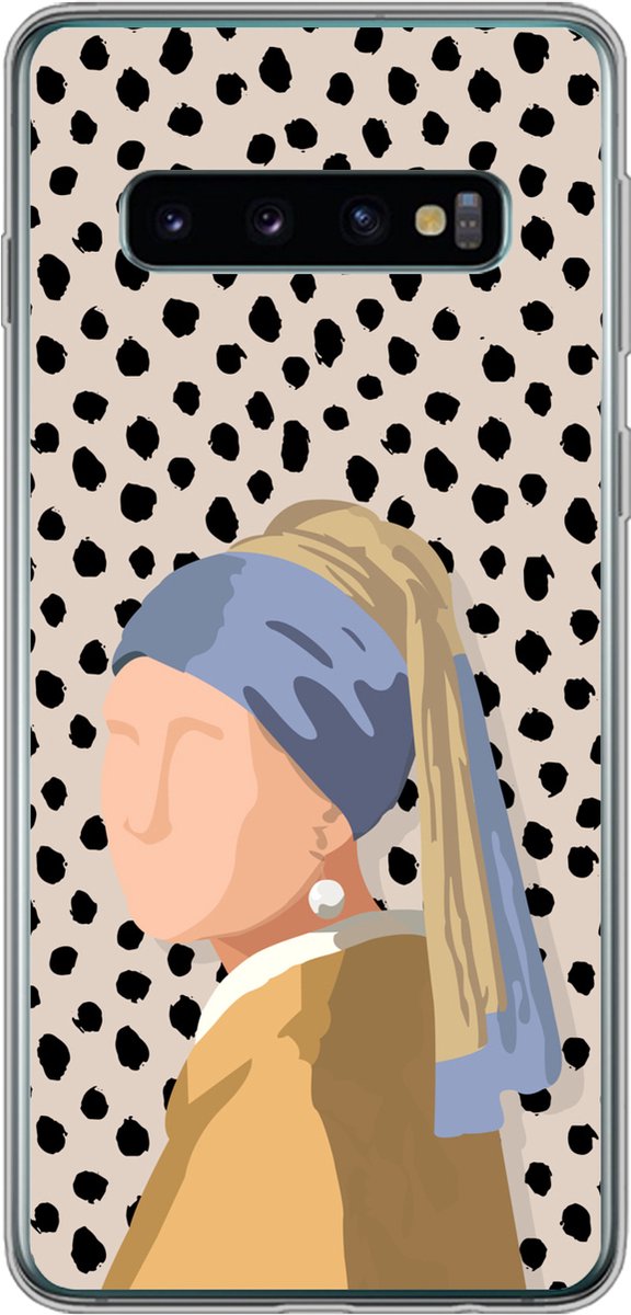 Telefoonhoesje Geschikt voor Samsung Galaxy S10 hoesje - Pastel - Meisje met de parel - Stippen - Oude meesters - Siliconen Telefoonhoesje Telefoonhoesje