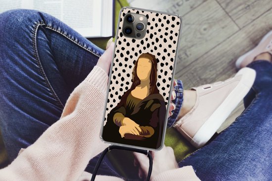 Coque avec cordon iPhone 12 Pro - Pastel - Mona Lisa - Pois - Vieux maîtres - Siliconen - Bandoulière - Coque arrière avec cordon - Coque pour téléphone avec cordon - Coque avec corde