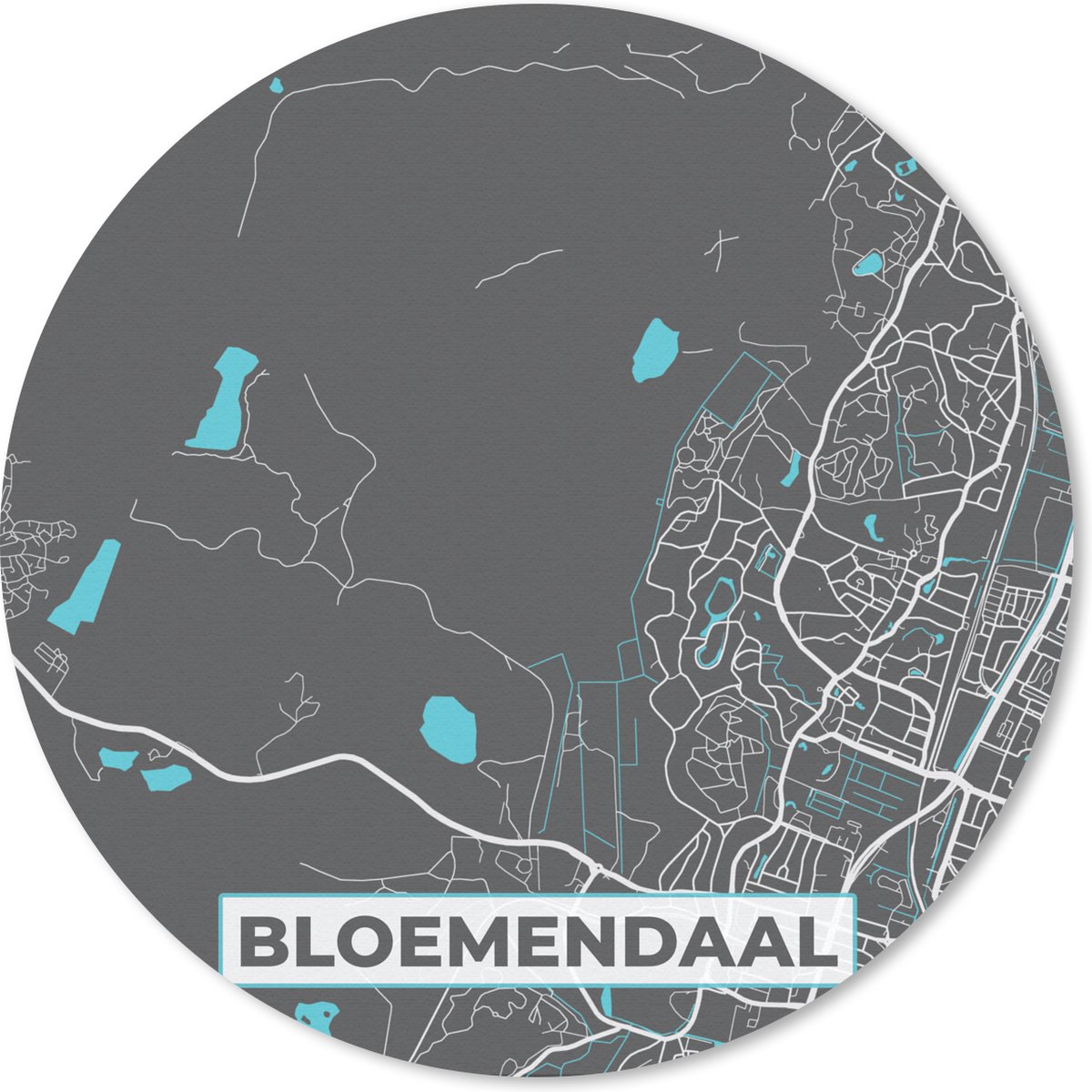 Muismat rond 50x50 cm - Mousepad Kaart - Plattegrond - Bloemendaal - Stadskaart - Ronde muismatten - Stadskaart