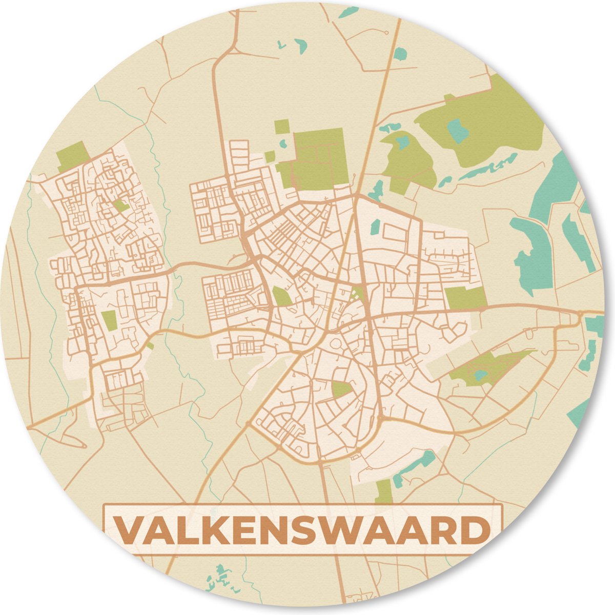 Muismat rond 20x20 cm - Mousepad Valkenswaard - Vintage - Plattegrond - Kaart - Stadskaart - Ronde muismatten - Stadskaart