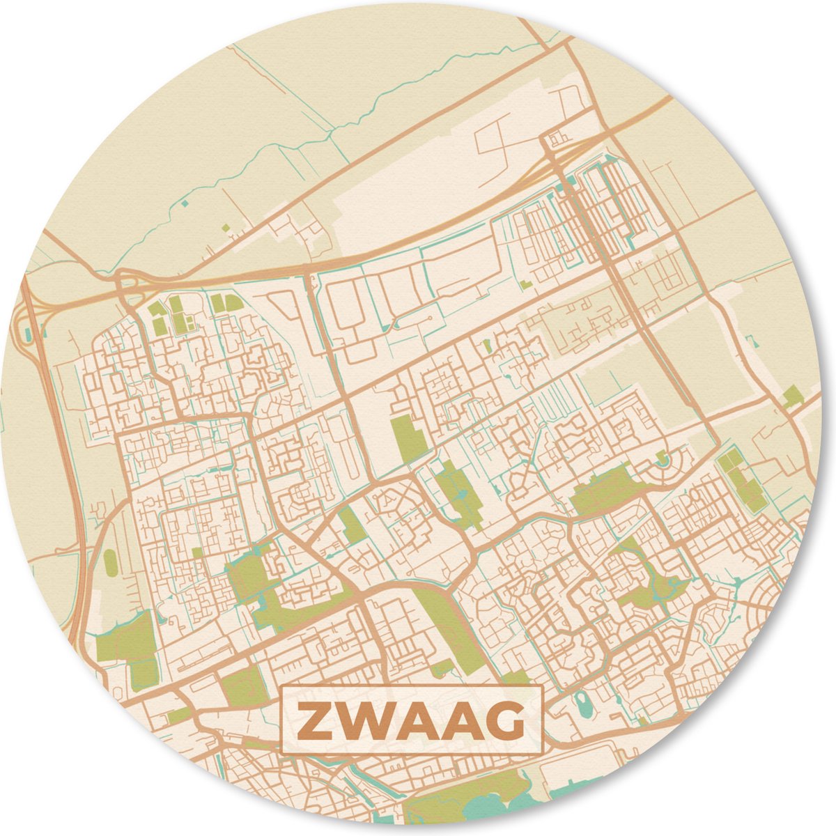 Muismat rond 50x50 cm - Mousepad Kaart - Zwaag - Plattegrond - Stadskaart - Ronde muismatten - Stadskaart