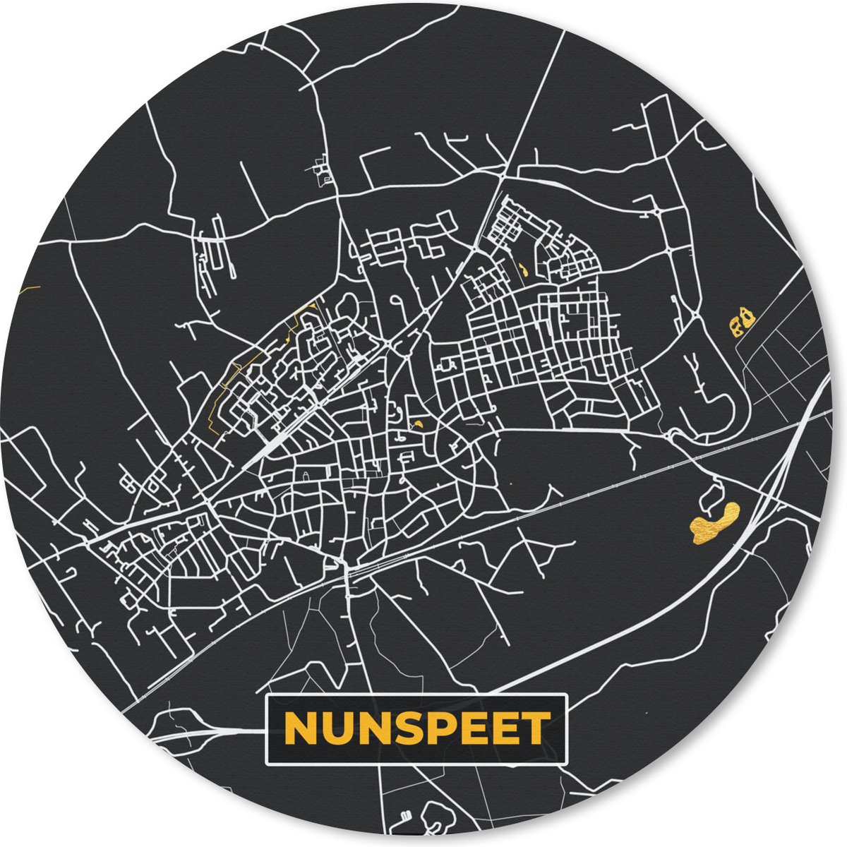 Muismat rond 30x30 cm - Mousepad Kaart - Plattegrond - Goud - Nunspeet - Stadskaart - Ronde muismatten - Stadskaart