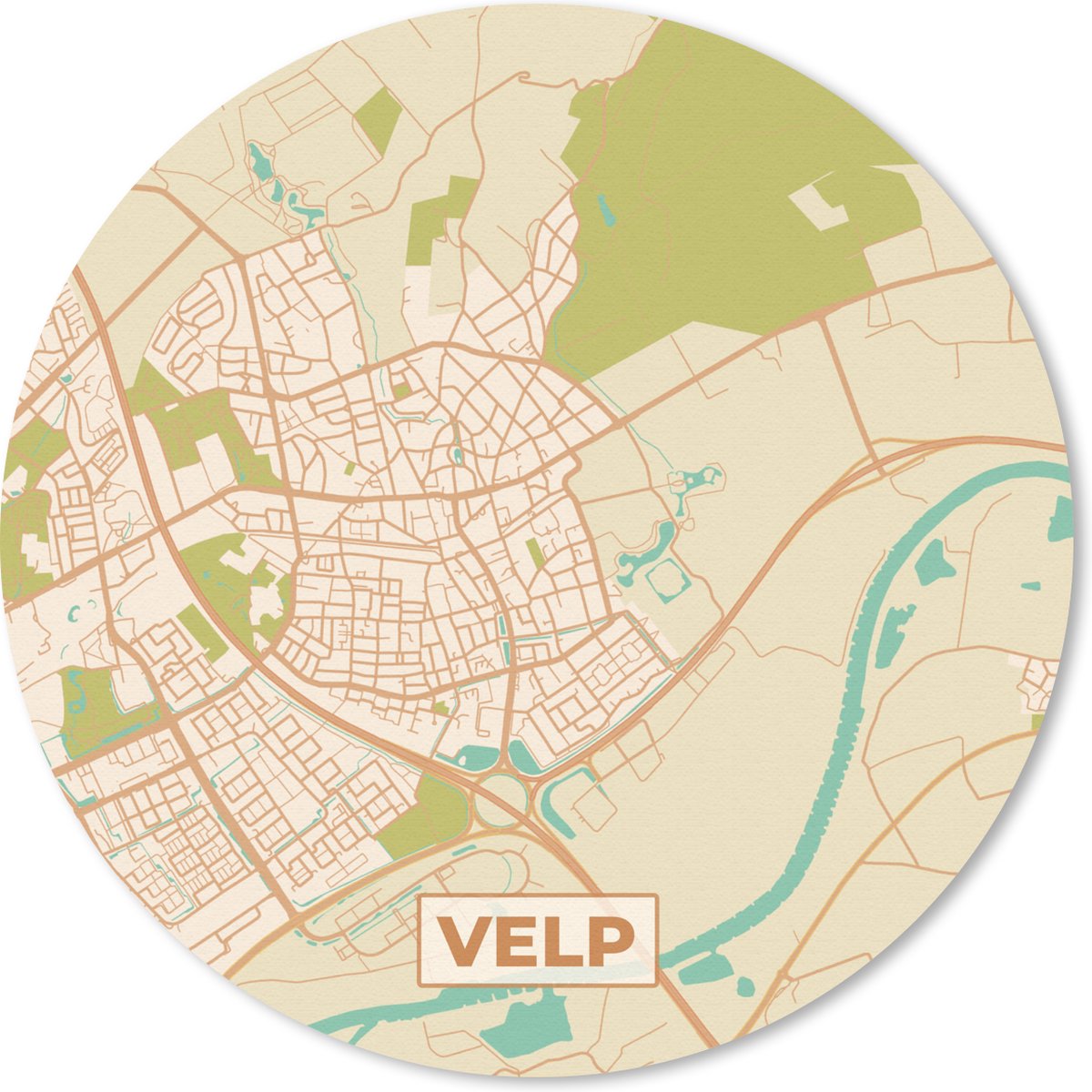 Muismat rond 50x50 cm - Mousepad Kaart - Plattegrond - Stadskaart - Velp - Ronde muismatten - Stadskaart