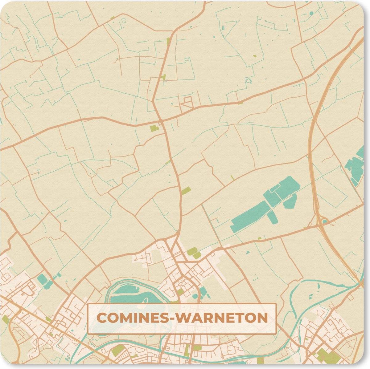 Muismat 20x20 cm - Mousepad Kaart - Stadskaart - Plattegrond - Comines-Warneton - Vintage - Muismatten - Stadskaart