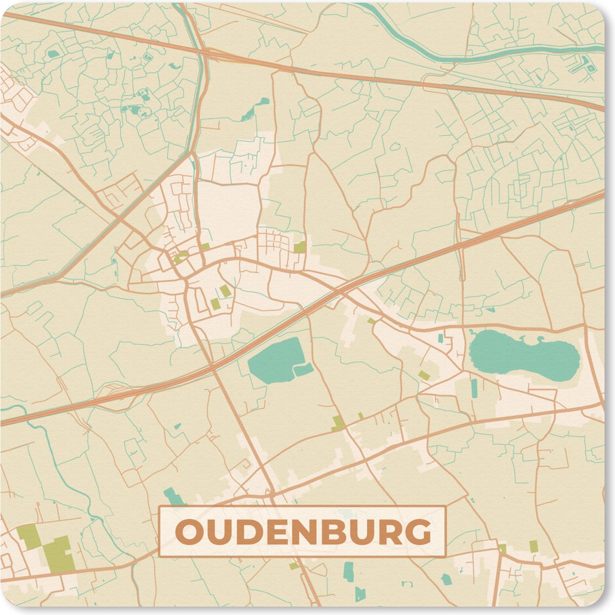 Muismat 20x20 cm - Mousepad Plattegrond - Stadskaart - Kaart - Vintage - Oudenburg - Muismatten - Stadskaart