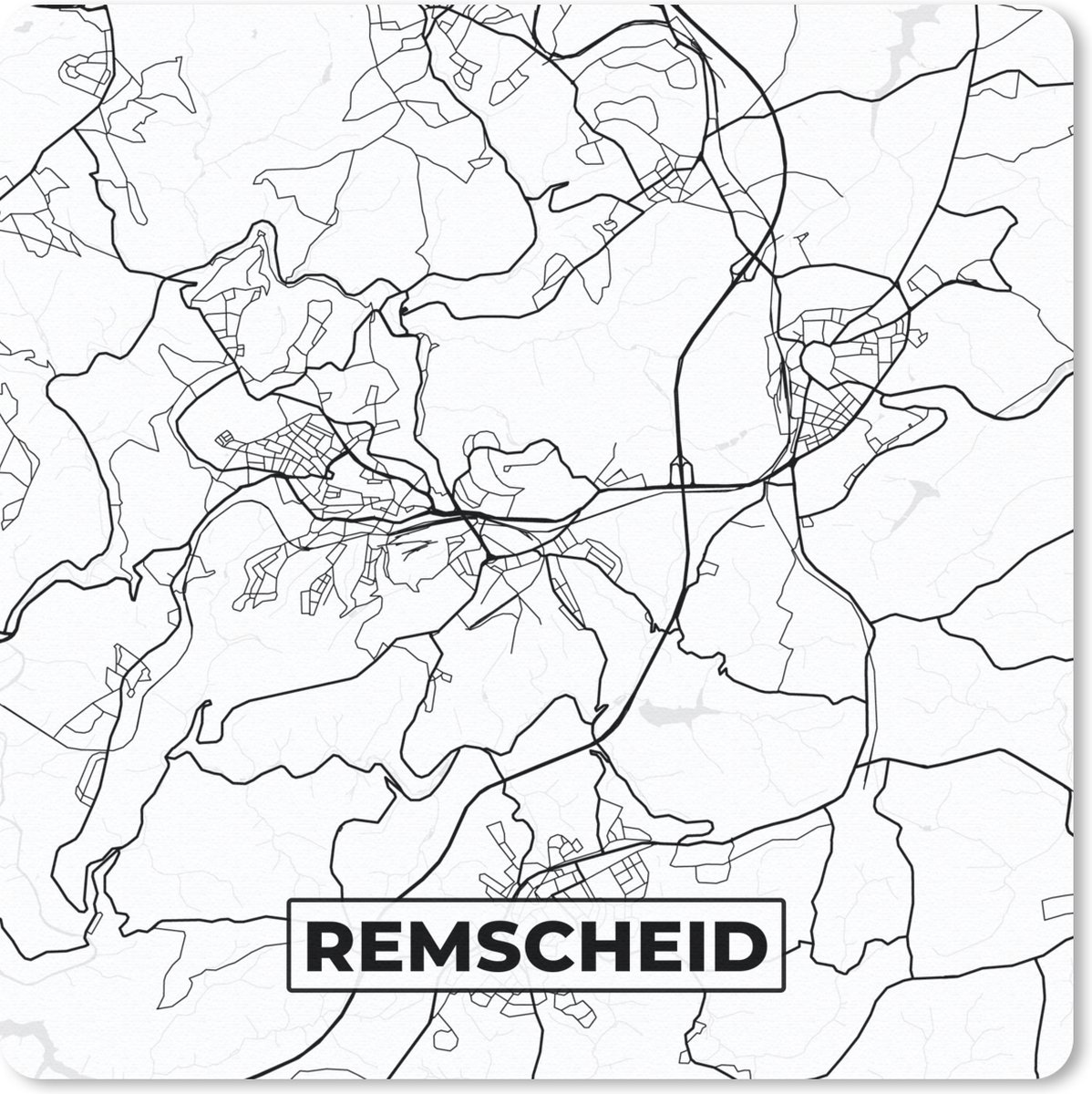 Muismat 20x20 cm - Mousepad Remscheid - Plattegrond - Kaart - Stadskaart - Muismatten - Stadskaart