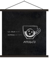 Posterhanger incl. Poster 120x120 cm - Schoolplaat - Koffie - Affogato - Quotes - Tekst - Retro - Textielposter - Zwarte latten