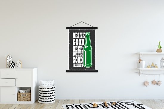 Porte-affiche avec affiche - Affiche scolaire - Mancave - Bières - Vintage - Bouteille - 120x180 cm - Lattes noires