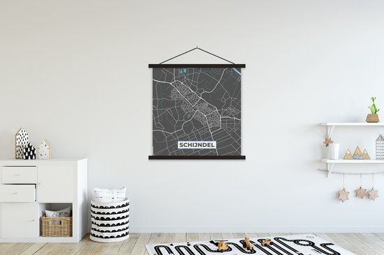 Porte-affiche avec affiche - Affiche scolaire - Carte - Schijndel - Plan d'étage - Plan de la ville - 90x90 cm - Lattes noires