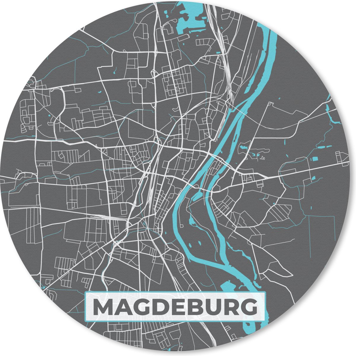 Muismat rond 30x30 cm - Mousepad Stadskaart – Magdeburg – Duitsland – Plattegrond – Kaart - Ronde muismatten - Stadskaart