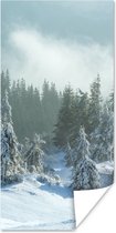 Poster Forêt - Neige - Hiver - 75x150 cm - Décoration de Noël - Décorations de Noël - Décoration de Noël Salon - Décorations de Noël - Décoration de Noël pour l'intérieur - Noël