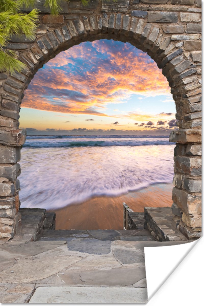 Poster Avond - Zee - Strand - Doorkijk - 20x30 cm