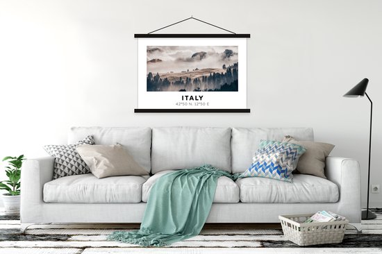 Porte-affiche avec affiche - Affiche scolaire - Italie - Dolomites - Été - Brouillard - 150x100 cm - Lattes noires