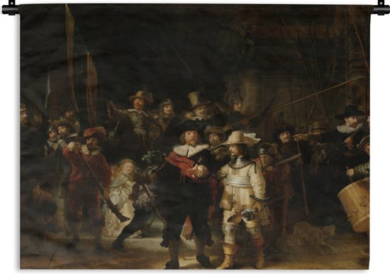 Wandkleed - Wanddoek - De Nachtwacht - Kunst - Oude meesters - Rembrandt - 90x67.5 cm - Wandtapijt