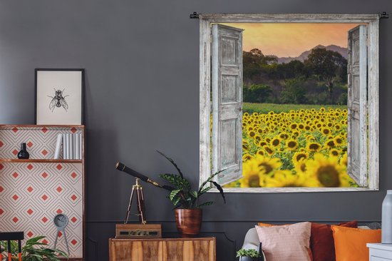 Tapisserie - Toile murale - Tournesol - Soirée - Fleurs - Transparent - 150x150 cm - Tapisserie