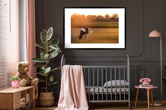 Cadre photo avec affiche - Vache - Soleil - Animaux - 120x80 cm - Cadre pour affiche