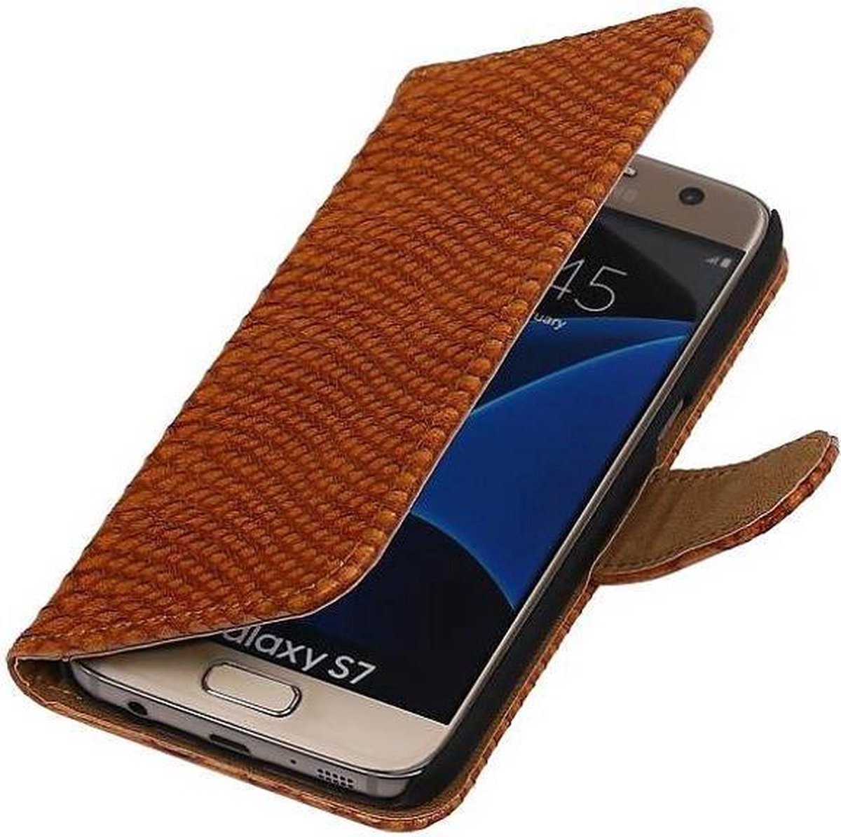 Slang Bookstyle Hoes - Geschikt voor Samsung Galaxy S7 G930F Bruin