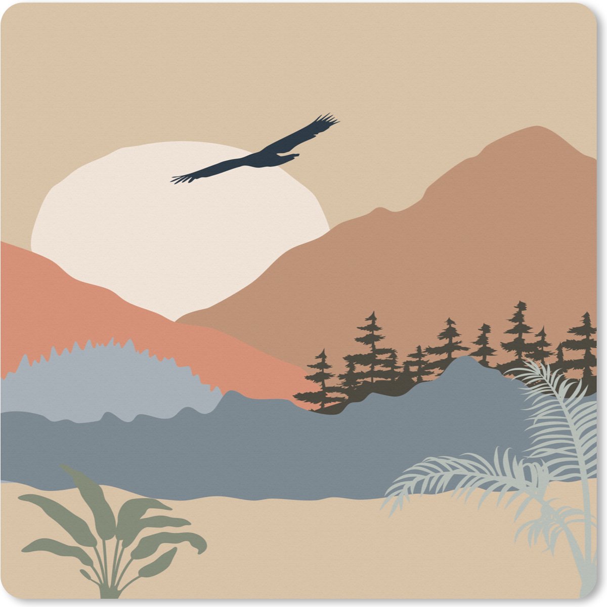 Muismat XXL 40x40 cm - Bureau onderlegger - Bureau mat Pastel - Vogel - Bergen - Bureaumat - Gaming mousepad xl - Bureaulegger groot - Computer deskmat