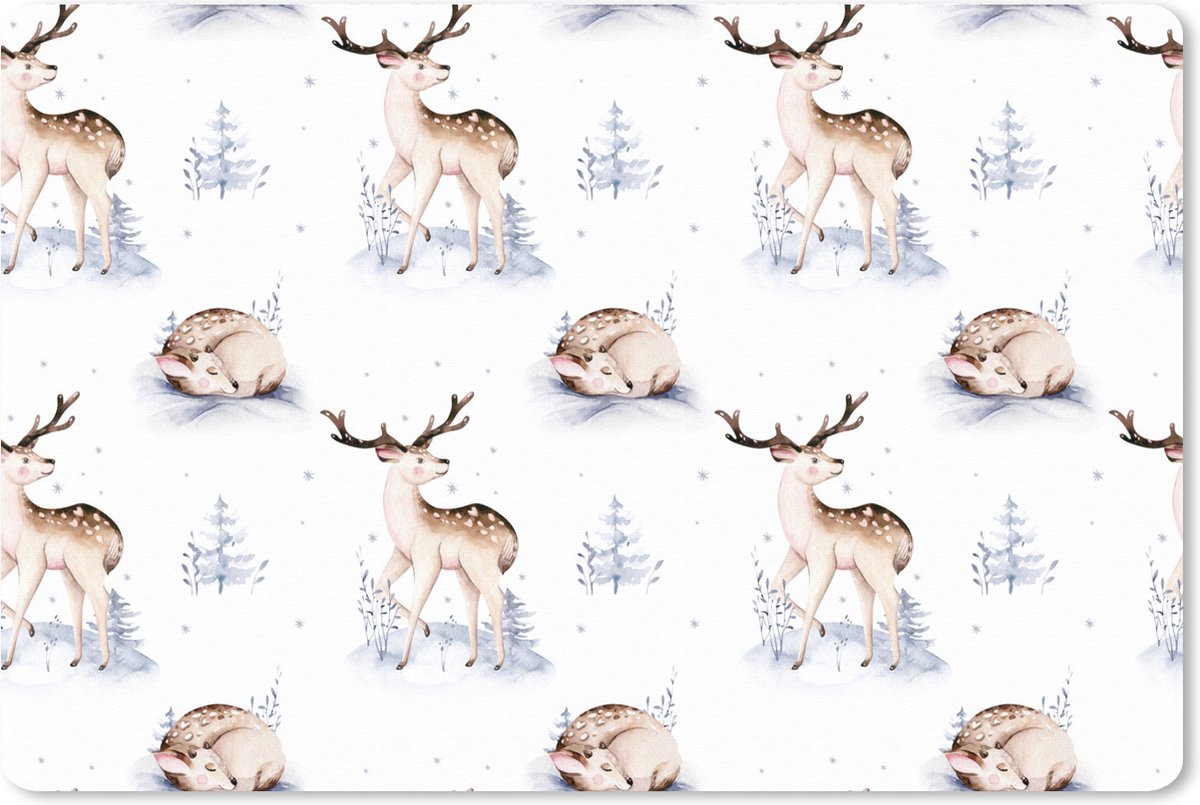 Muismat XXL 90x60 cm - Bureau onderlegger - Bureau mat Winter - Sneeuw - Herten - Bureaumat - Gaming mousepad xl - Bureaulegger groot - Computer deskmat - Kerst - Cadeau - Kerstcadeau voor mannen en voor vrouwen